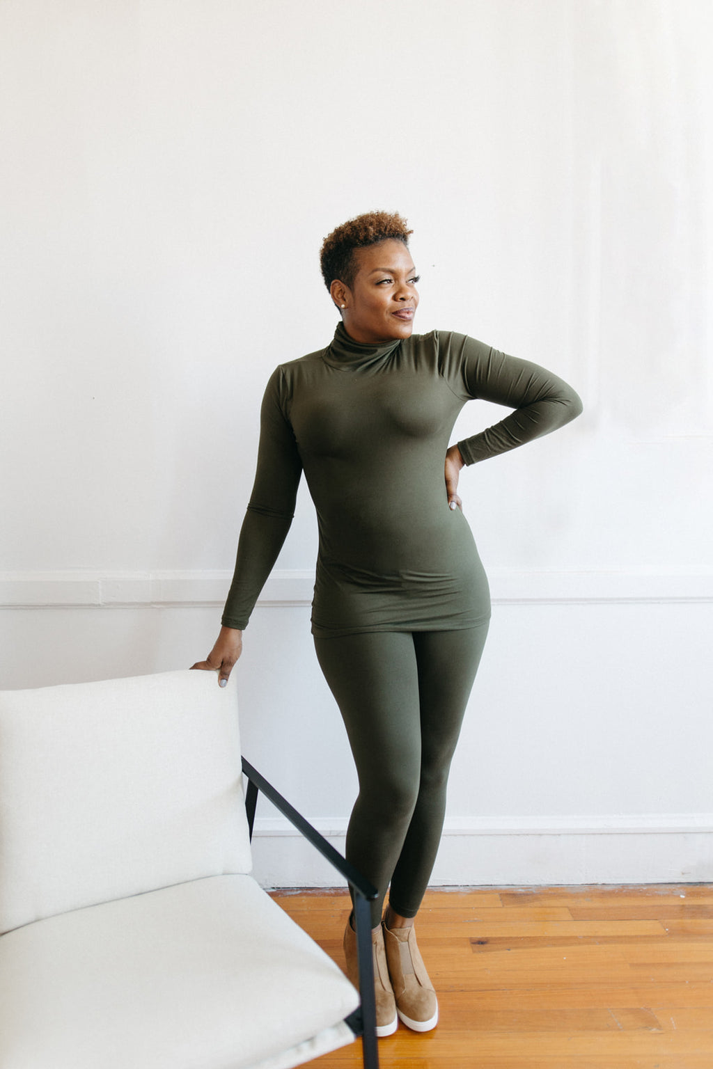 Tracey Mock Neck Set-Dark Olive