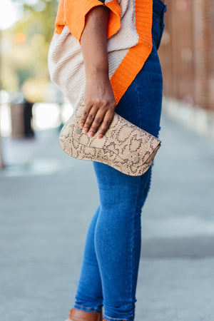 Bridget snakeskin clutch